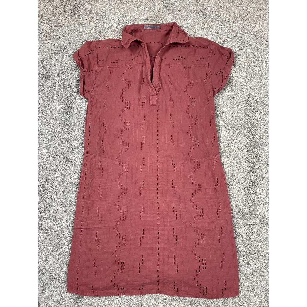 Prana Dress Womens Small Red Embroidered Eyelet Shift Pullover Lined Lightweight